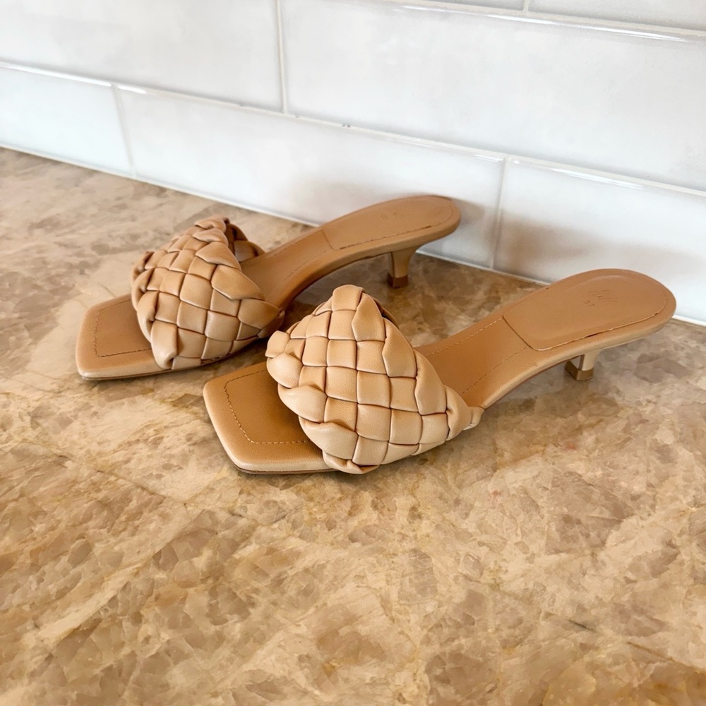 H&M Tan Woven Heeled Mules